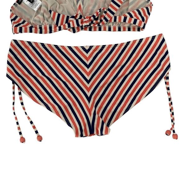 Pez D'Or Maternity Bikini Stripe Coral Navy White Ruched Side Ties XL NEW - Picture 6 of 8